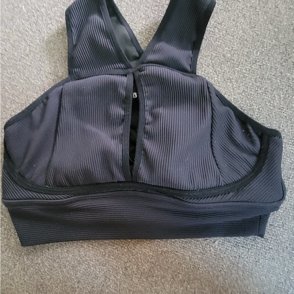 BuffBunny Onyx Black Sphynx Ribbed Sports Bra - Picture 2 of 5
